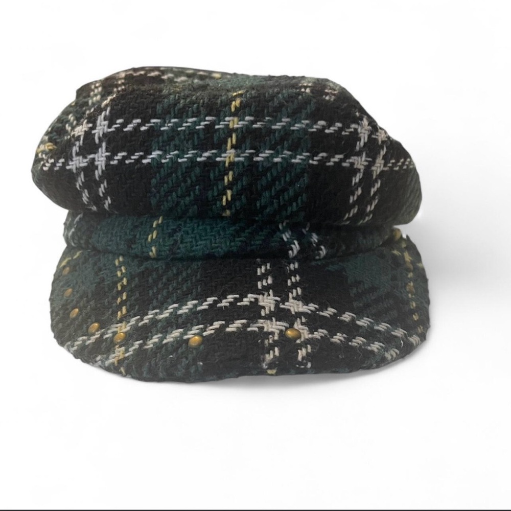 Y2K Vintage Plaid Newsboy Cap - Black and Green